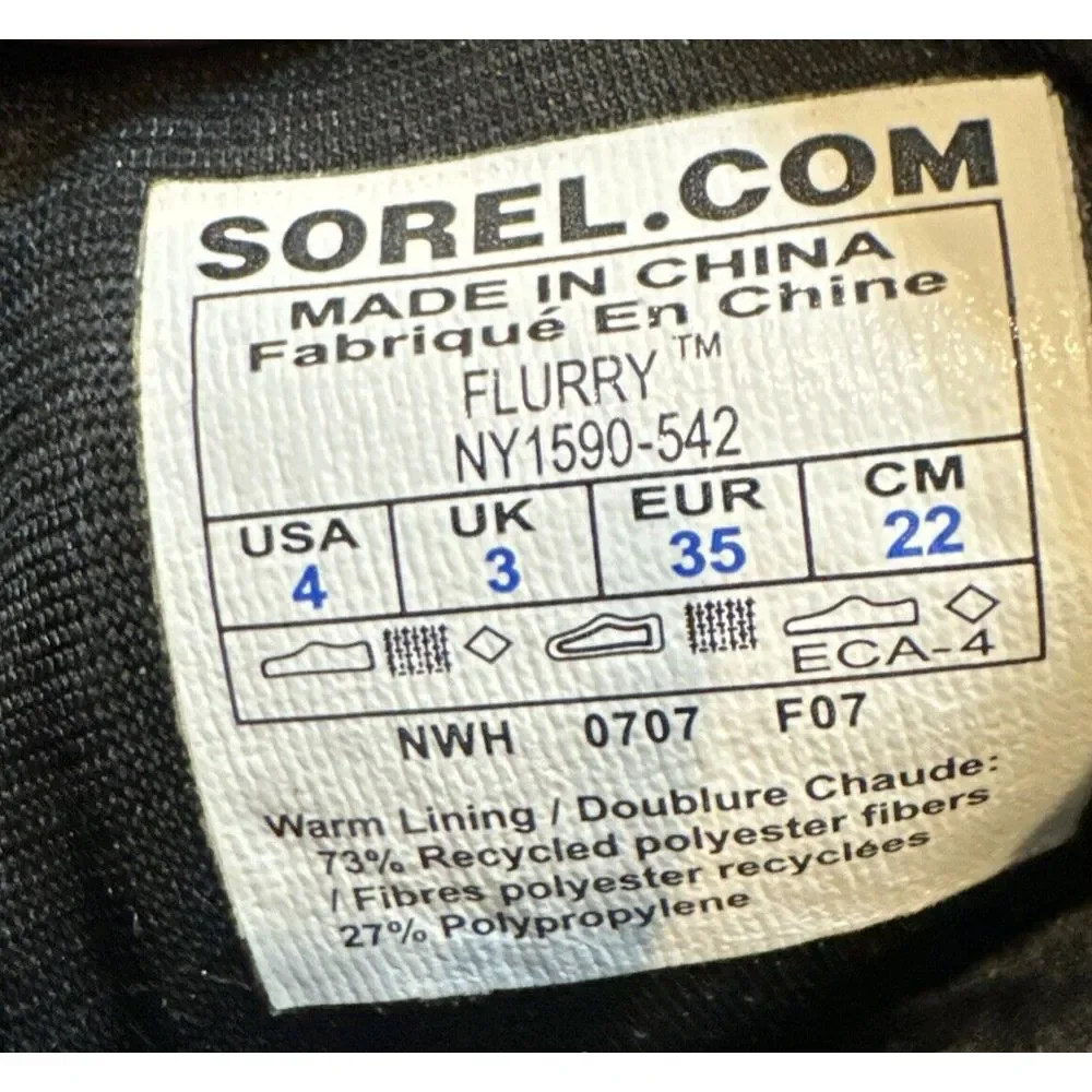 Sorel Flurry NY1590-542 Size 4 US Youth Waterproof Winter Boots Purple/Gray‎